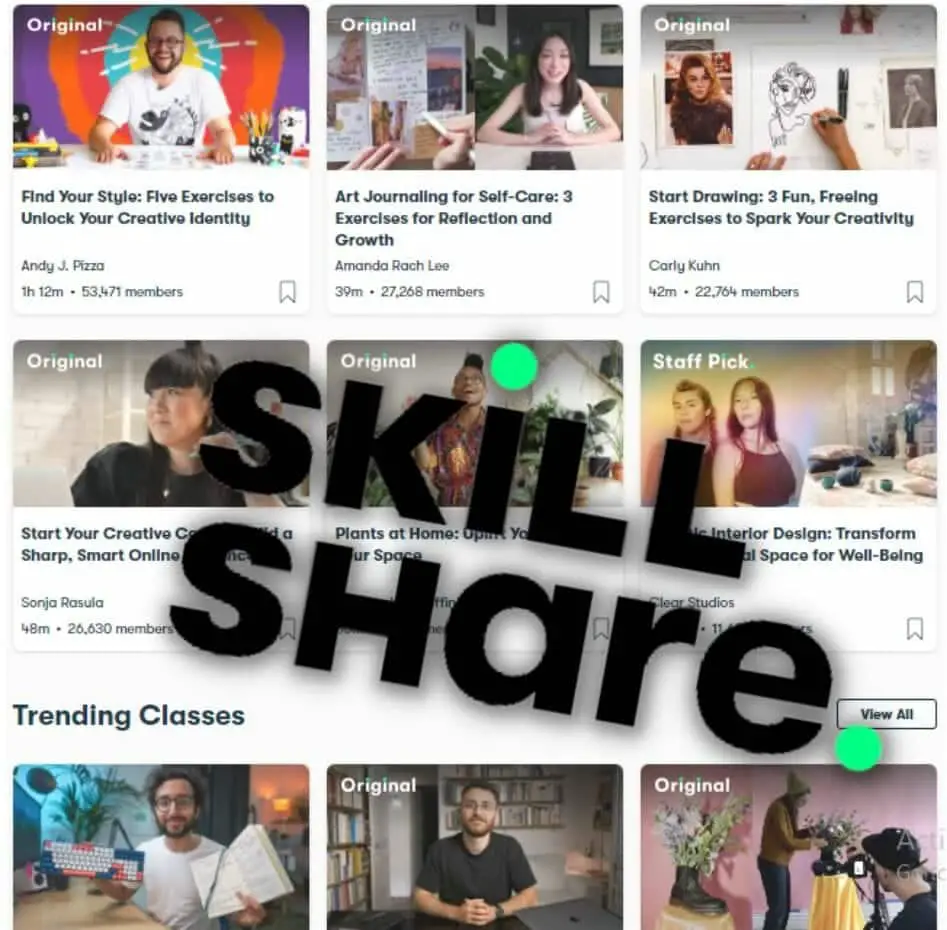 SkillShare logo and classes offer