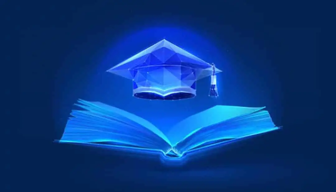 digital illustration of an opened book and graduating cap