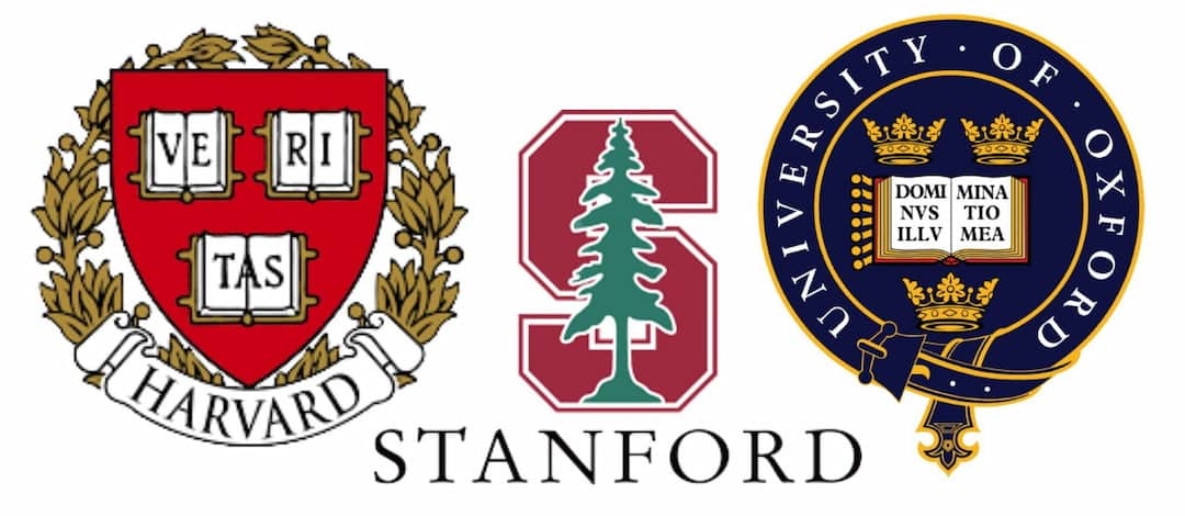 Oxford, Stanford and Harvard University logos