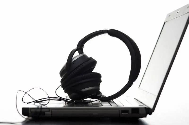 headphones on the opened laptop